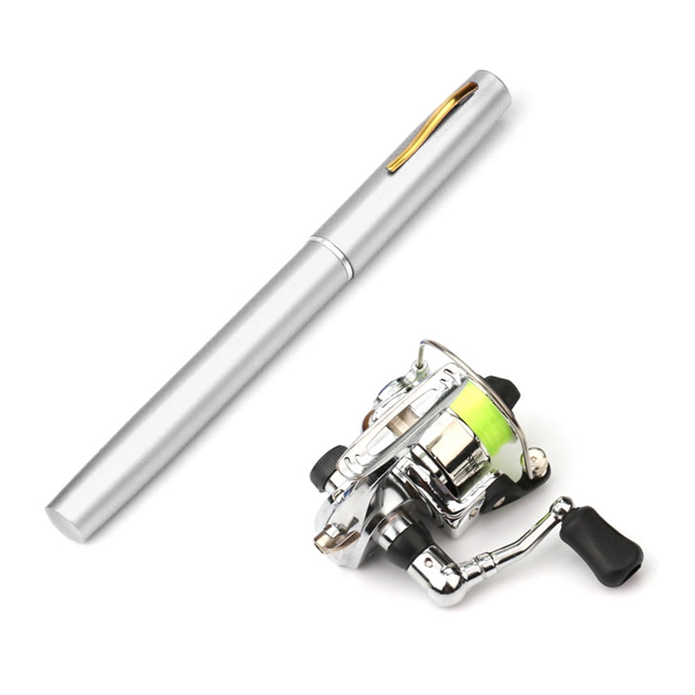 Yeacher Pocket Collapsible Fishing Rod Reel Combo Mini Pen Fishing Pole Kit Telescopic Fishing Rod Spinning Reel Combo Kit