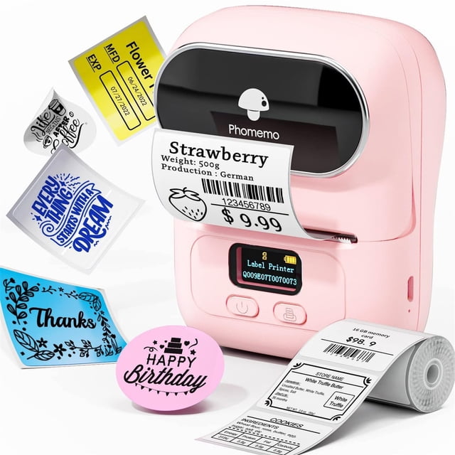 Label Maker - M108 Bluetooth Thermal Label Makers for Small Business, Home, Office, 2 Inch Barcode Label Printer with 300+ Templates, Sticker Printer for Address/Logo/Clothing Label Pink 3.54*4.61"