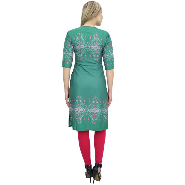 Bimba Tunique Verte pour Femme à Manches 3/4, kurti Kurta Imprimée, Tenue Ethnique-24