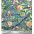 thumbnail image 1 of Soimoi Blue Japan Crepe Satin Fabric Leaves & Ranunculus Floral Printed Fabric 1 Yard 42 Inch Wide, 1 of 3