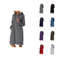 thumbnail image 1 of Longs Chandails à Capuchon pour Femmes 2025 Manches Longues Ourlet Fendu Robe à Capuchon Unie avec Poches Chandail à Capuchon pour Femmes, 1 of 8