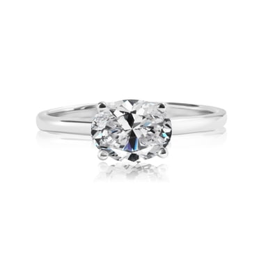 JeenMata Bague de Fiançailles Solitaire Taille Ovale 1,25 Carat - Pierre de Naissance d'Avril - avec Cristal Transparent Fabriqué avec Swarovski - en Or Blanc 18k Plaqué sur Argent