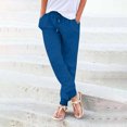 thumbnail image 1 of RKSTN Womns Pants Casual Drawstring Elastic Waist Cotton Linen Long Pants Lightweight Soft Workout Pants, 1 of 5