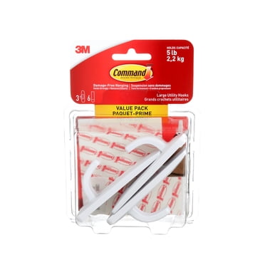 Crochets multi-usages Command, grands, blancs, 3 crochets, 6 languettes adhésives