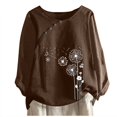 thumbnail image 1 of CHUANK Hauts pour Femmes en Liquidation à Moins de 10$ Hauts pour Femmes Décontractés Printemps Été Manches Longues Coton Lin Imprimé Graphique Pissenlit Col Rond Blouses Vintage Grande Taille, 1 of 4