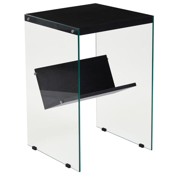 Highwood Collection Dark Ash Finish End Table with Shelves and Glass Frame