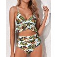 thumbnail image 4 of Women Two Piece Swimsuits High Waisted Ruffle Flounce Bikini V Neck Tummy Control Bathing Suit Green Leaves (XL, 4 of 6