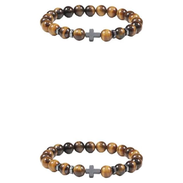 VONKY Gifts Unisex Bracelets With Exquisite Beads For Meaningful Presents Wide tiger eye stone 2Set