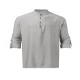 thumbnail image 4 of Men‘s Henley Shirt  Solid Color Long Sleeve Stand Collar Button-Down Loose Simple Linen Beach Tops, 4 of 6