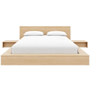 Nexera Kanso 4-Piece Queen Size Low Platform Bedroom Set, Natural Blonde Oak