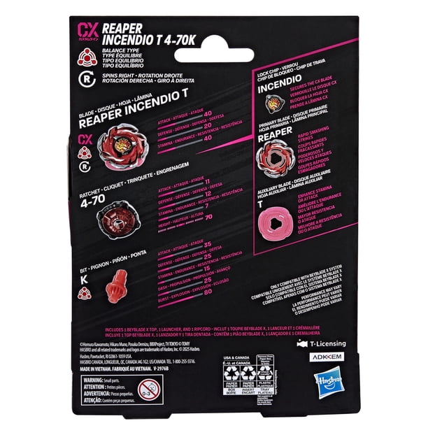 Beyblade X Reaper Incendio T 4-70K CX Starter Pack Top and