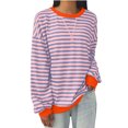thumbnail image 1 of Styesk Chandails à Manches Longues pour Femmes Grande Taille Tendance Chemise Rayée Ample Col Rond Chandail Tunique Hauts Décontractés Molleton Épais Doux Chandail, 1 of 4