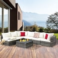 thumbnail image 1 of Costway 7PCS Patio Rattan Furniture Set Sectional Sofa Garden White Cushion, 1 of 10