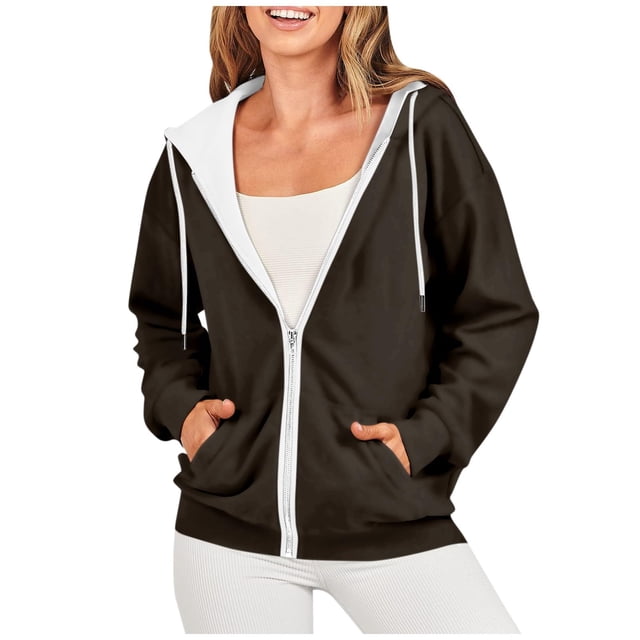 Timegard Vestes à Capuche Zippées pour Femmes Manches Longues Chandails en Molleton Décontractés Mode Automne avec Poches