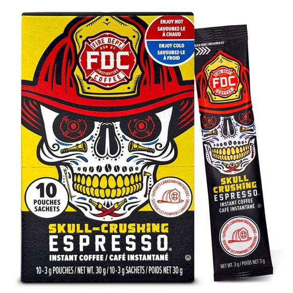 Fire Department Coffee, Skull-Crushing Instant Espresso, Instant Coffee Packets, Pack of 10