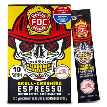 Fire Department Coffee, Skull-Crushing Instant Espresso, Instant Coffee Packets, Pack of 10