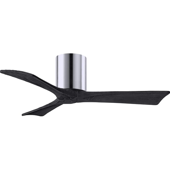 Matthews IR3H-CR-BK-42 Irene Indoor/Outdoor Damp Location 42" Hugger Ceiling Fan with Remote & Wall Control, 3 Wood Blades, Polished Chrome