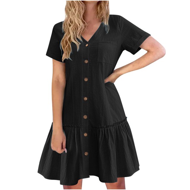 Robes pour Femmes 2024 Été Surdimensionné Vacances Couleur Unie Manches Courtes Fête Plage Robe 50 % de Réduction!