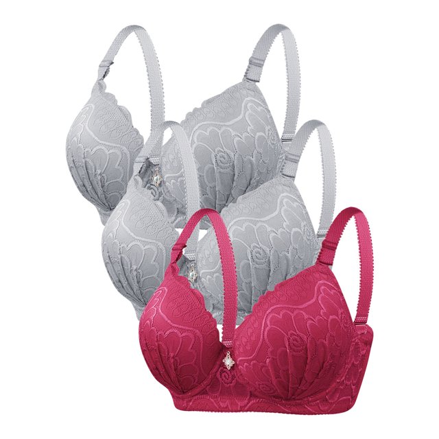 DecSea 3PC Women's Solid Color Steel Ring Oversized Gathering Underwear Daily Bra