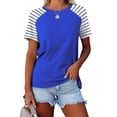 thumbnail image 2 of FAIWAD Hauts Grande Taille pour Femmes Blouse d'Été à Imprimé Rayé Manches Courtes Col Rond T-Shirts Tuniques Décontractées Tee, 2 of 3