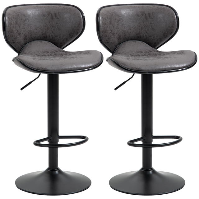 HOMCOM Vintage Bar Stool Set of 2 Leathaire Adjustable Height Chairs