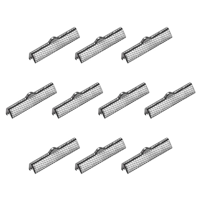 Unique Bargains 160Pack Ribbon Crimp Clamp Ends 30mm Cord End Clasp for DIY Craft Metallic Black