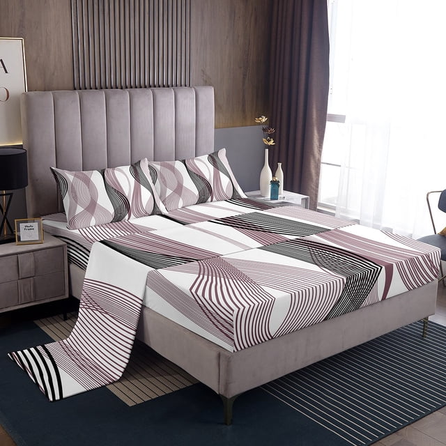 Erosebridal Futuristic Stripe Bed Sheets Set Full Size, Abstract Geometry Bed Sheets Full, Modern Fashion Decor