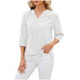 thumbnail image 1 of RKSTN Tops for Women Trendy Spring Summer Solid Color Lace V-neck Short Sleeve T-shirt Temperament Loose Plus Size Tops, 1 of 4