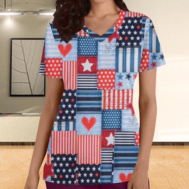 Snoarin Hauts d'Été Grande Taille pour Femmes Chic Décontracté Mode pour Femmes Décontracté Uni Col Rond Manches Courtes Poches T-Shirt Ample Chandail à Enfiler Hauts Uniformes de Travail pour Femmes en Liquidation