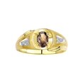 thumbnail image 1 of RYLOS Men's Rings 14K Yellow Gold Rings Classic Designer Style 7X5MM Oval Gemstone & Diamond Ring Smoky Quartz June Birthstone Rings For Men Size 13, 1 of 7