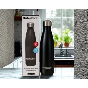 KubuChee Insulated Water Bottle, 17 oz Stainless Steel Water Bottles, Double Wall Vacuum Reusable Water Bottles Leak Proof BPA-Free Sports Bottle Cup Keep Hot&Cold for Running Gym Workout-Black