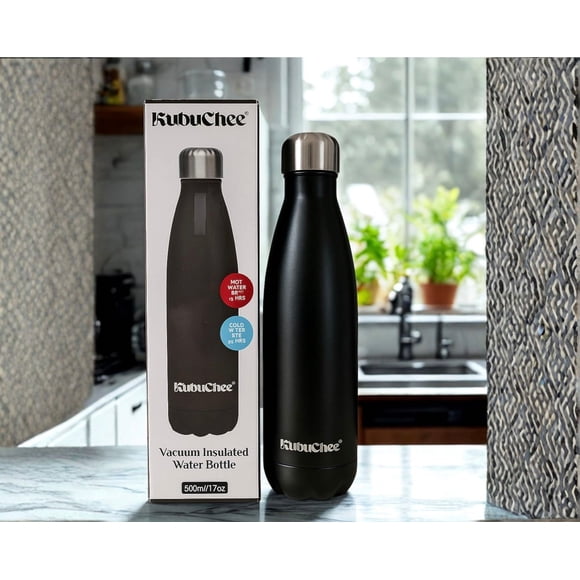 KubuChee Bouteille d'Eau Isolée, Bouteilles d'Eau en Acier Inoxydable 17 oz, Bouteilles d'Eau Réutilisables à Double Paroi sous Vide, Étanches, Sans BPA, Gobelet de Sport, Garde Chaud&Froid pour Course Gym Entraînement-Noir
