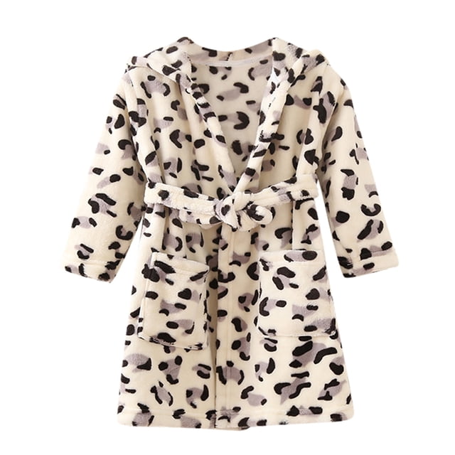 Hiiyo Toddler Girls Flannel Bathrobe Hooded Thick Warm Night-Robe Sleepwear Pajama Robe