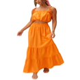 thumbnail image 2 of 2 Pieces Female Suit Set  Women Solid Color Strappy Ruffle Short Camisole+ Long Skirt for Summer, 2 of 6