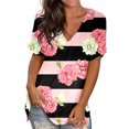 thumbnail image 1 of Débardeurs Grande Taille pour Femmes Col Rond Imprimé T-Shirts Manches Courtes Blouse Ample Col en V T-Shirt Femmes en Solde, 1 of 5