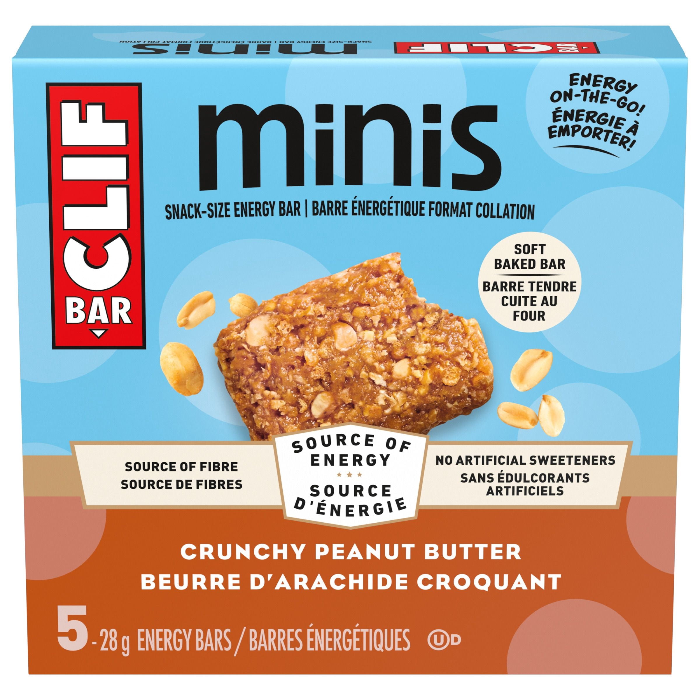 CLIF BAR Minis, Snack-Size Energy Bars, Crunchy Peanut Butter, Source of Fibre, No Artificial Sweeteners, 70% Organic Ingredients