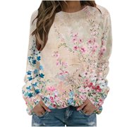 Rbaofujie Fall Sweaters Women's Casual Printed Long Sleeved Round Neck Pullover Hoodie Multicolor Women's Fashion Hoodies & Sweatshirts
