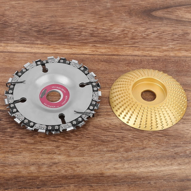 Alloy Steel & Diamond 4-Inch Chain Saw Disc with 3.3-Inch Curved Golden Tungsten Carbide Grinding Disc Set - Compatible with 100/115 Angle Grinders for Wood, Plastic, Ice Cutting, Engraving -
