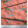 thumbnail image 2 of Soimoi Orange Viscose Chiffon Fabric Palm Tree, & Flamingo Bird Printed Fabric 1 Yard 42 Inch Wide, 2 of 3