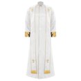 thumbnail image 3 of Moggemol Robe d'Église pour Hommes avec Étole Costume de Prêtre Jeu de Rôle Manches Longues Croix Dorée Blanc m, 3 of 7