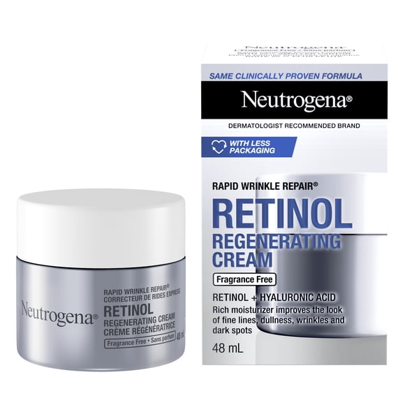 Neutrogena Anti Aging Retinol Face Cream with Hyaluronic Acid, Rapid Wrinkle Repair Regenerating Moisturizer, Fragrance Free, Paraben Free, Oil Free