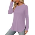 thumbnail image 4 of Pisexur Hauts pour Femmes Décontractés Col Rond T-Shirts Couleur Unie Été Classique Manches Longues Tuniques Tendance Blouses Automne, 4 of 6
