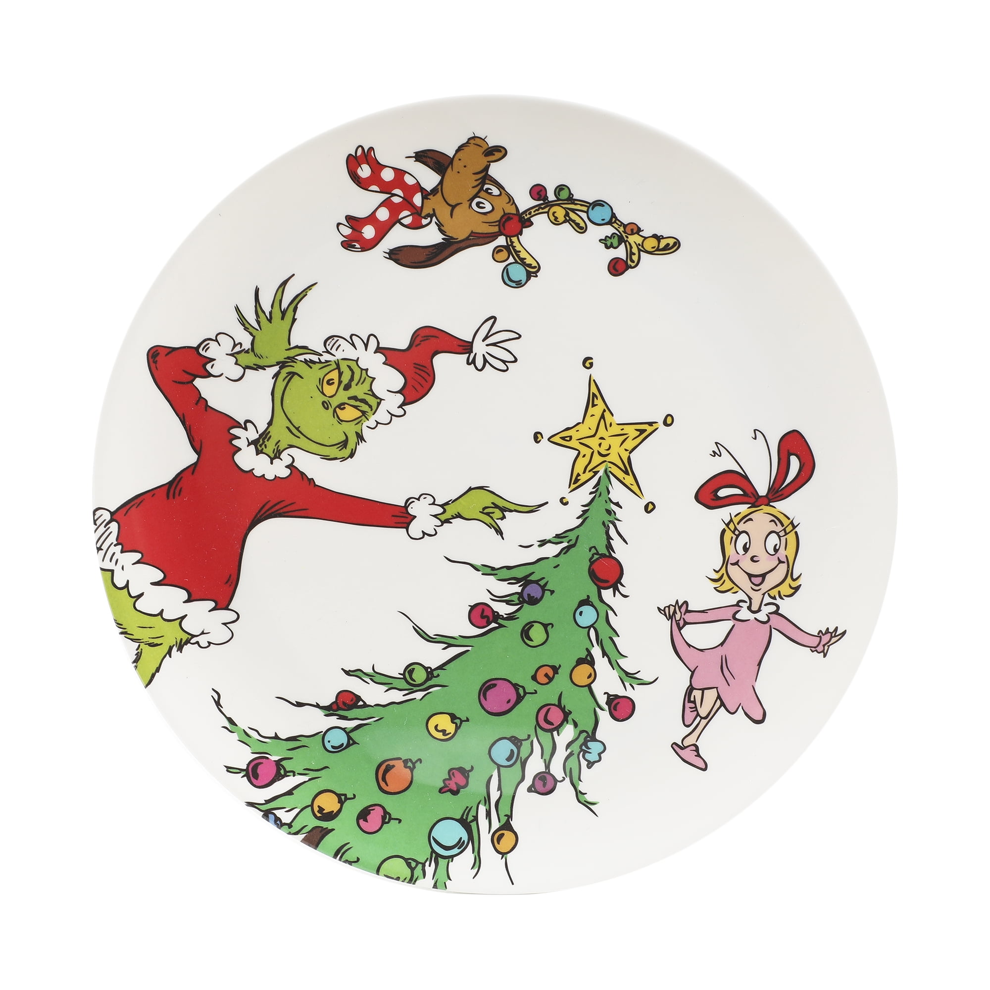 Grinch 10-inch Green Melamine Plate with Christmas Tree and Characters