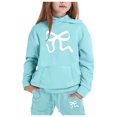 thumbnail image 1 of GDREDA Girls Sets 2 Piece Outfits Spring Children's Hoodie Set With Bow Print Mint Green,6-7years, 1 of 4