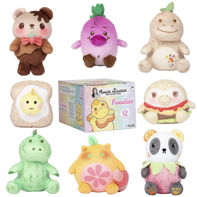 Moriah Elizabeth 6" Mini Mystery Plush front-facing view of a sealed blind-pack from Series 5 Foodies showing a 6-inch (15 cm) officially licensed soft plush in a food-themed character silhouette; blind box with a partially visible collector poster; often used as a shelf collectible or travel companion.