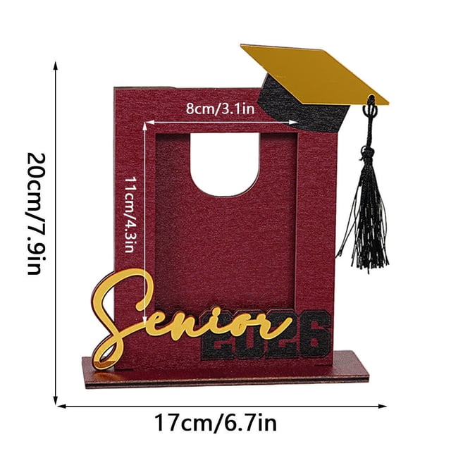 Graduation Photo Frame 2026 Vertical Wooden Tabletop Display With Acrylic Insert Hat And Tassel Decor