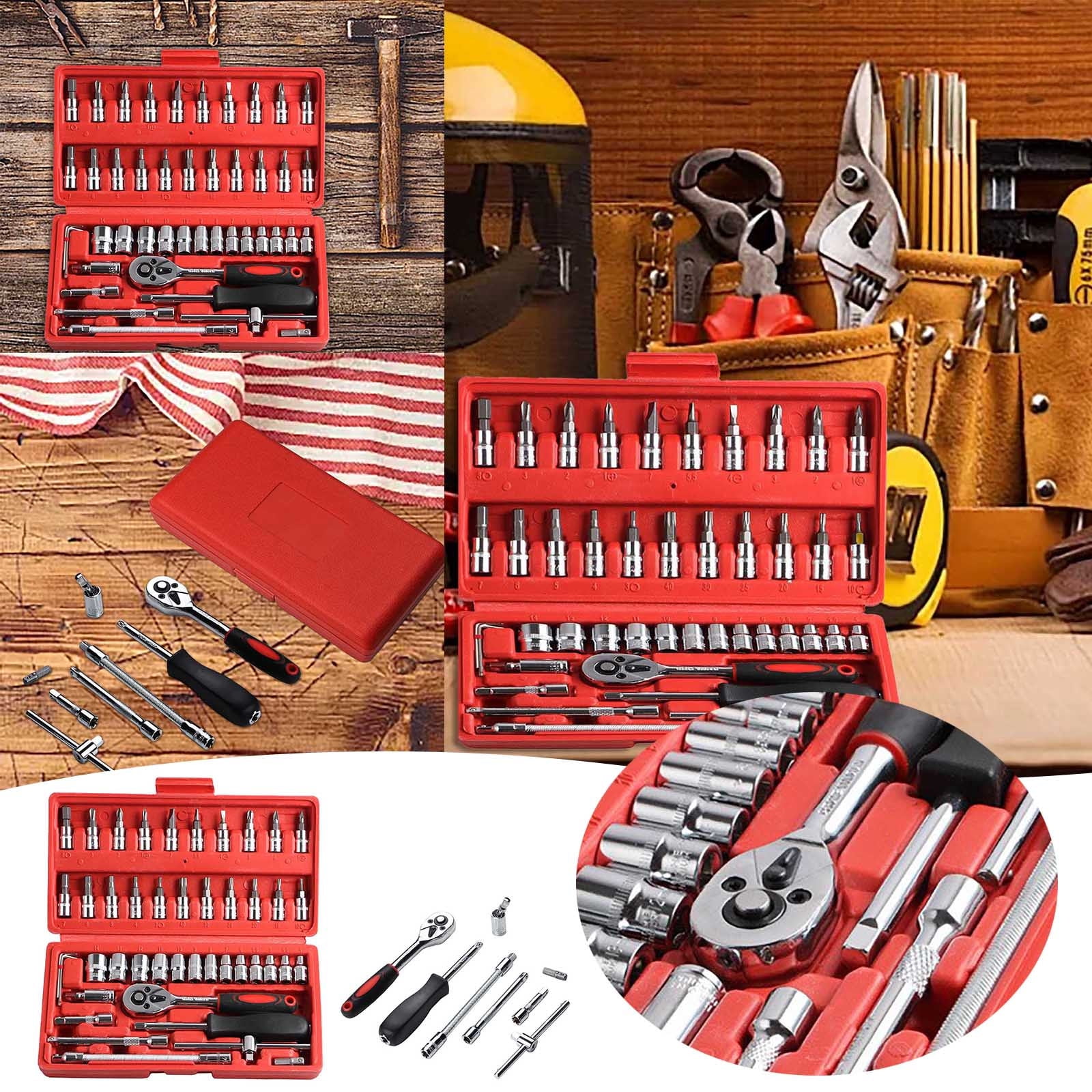 46 Piece Mechanics Tool Set Manual Hardware Kit Socket Set for Automotive and General Machinery - Tool Bag Solution