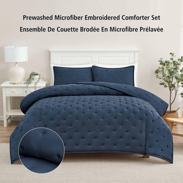Ensemble de couette Mainstays format Queen, doux, léger et toutes saisons, 3 pièces, bleu marine