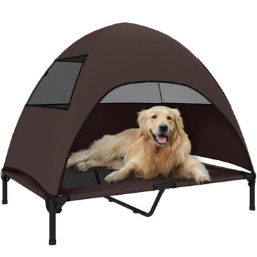 PawHut Outdoor Elevated Dog Bed with Canopy Raised Dog Bed Coffee