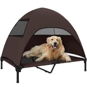 PawHut Outdoor Elevated Dog Bed with Canopy Raised Dog Bed Coffee